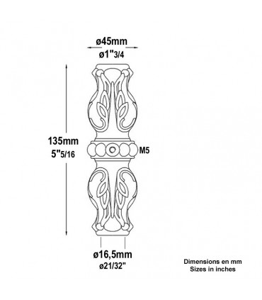 Garniture haute aluminium Ø16mm