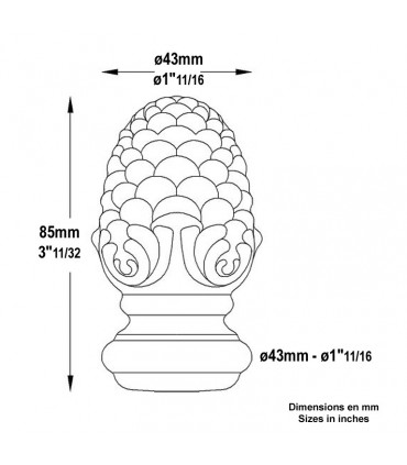 Pomme de pin forgée Hauteur 85mm