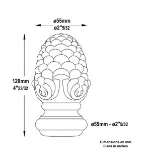 Pomme de pin forgée Hauteur 120mm