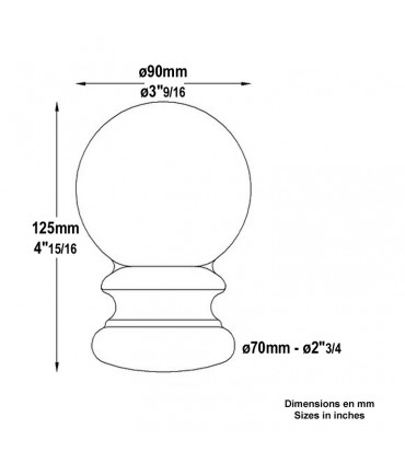 Boule escalier forgée Hauteur 125mm