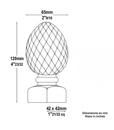 Pommeau en fonte Hauteur 120mm L65 embase carrée 42x42