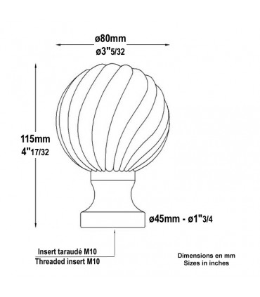 Boule escalier alu Hauteur 115mm