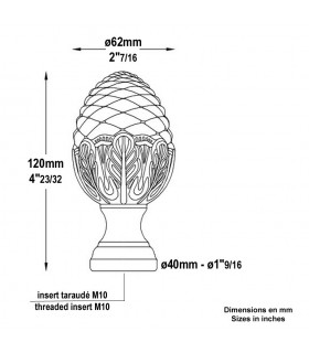 Pommeau aluminium Hauteur 120mm