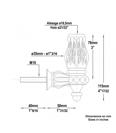 Equerre de rampe en fonte pour balustre Ø16mm