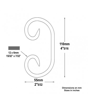 Volute forgée en C H110mm 12x6mm