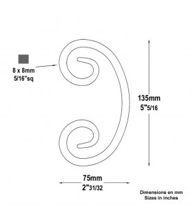 Volute forgée en C H135mm 8x8mm