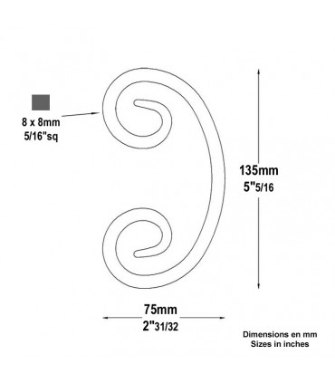 Volute forgée en C H135mm 8x8mm