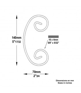 Volute forgée en C H140mm 16x4mm