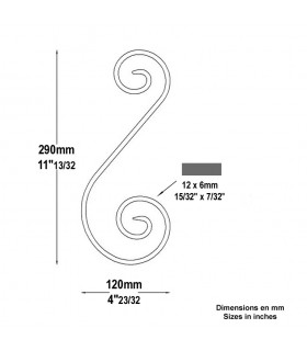 Volute forgée en S H290mm x 120mm 12x6mm