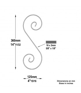 Volute forgée en S H360 x 125mm 16x3mm