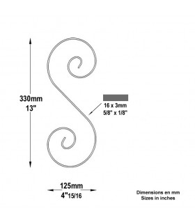 Volute forgée en S H330x125mm 16x3mm