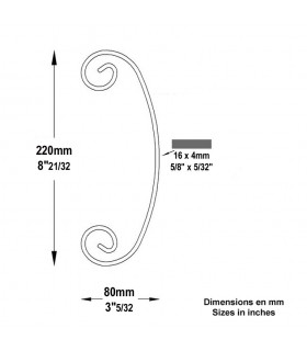 Volute forgée en C H220x80mm 16x4mm
