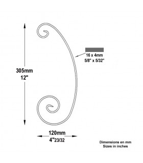 Volute forgée en C H305x120mm 16x4mm