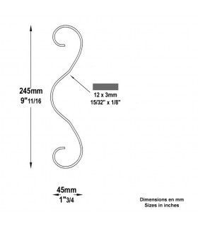 Volute forgée en 3 de  H245x55mm 12x3mm