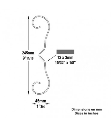 Volute forgée en 3 de  H245x55mm 12x3mm