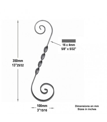 Volute forgée en S H350x100mm16x4mm