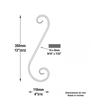 Volute forgée en S H350x110mm 14x6mm