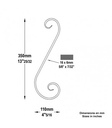 Volute forgée en S H350x110mm 16x6mm