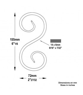 Volute forgée en S H155x72mm 14x6mm
