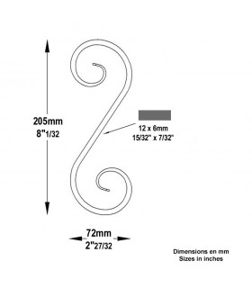 Volute forgée en S H205x72mm 12x6mm