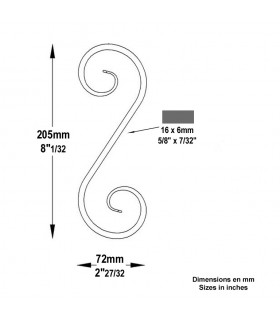 Volute forgée en S H205x72mm 16x6mm