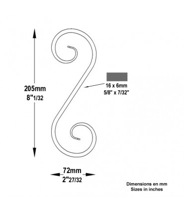 Volute forgée en S H205x72mm 16x6mm