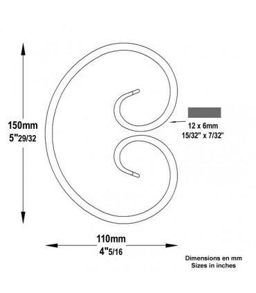 Volute forgée en C H150x110mm 12x6mm