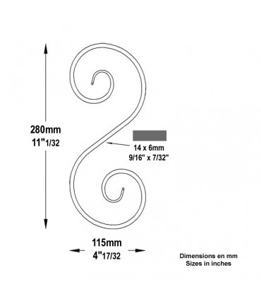Volute forgée en S H280x115mm 14x6mm