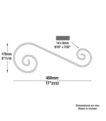 Volute forgée en S H450x170mm 14x6mm