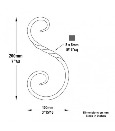 Volute forgée en S H200x100mm 8x8mm