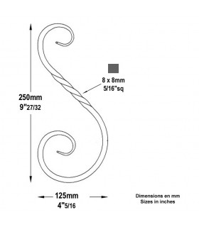 Volute forgée en S H250x125mm 8x8mm