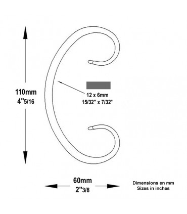 Volute forgée en C H110x60mm 12x6mm