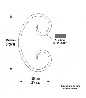 Volute forgée en C H150x85mm 14x6mm