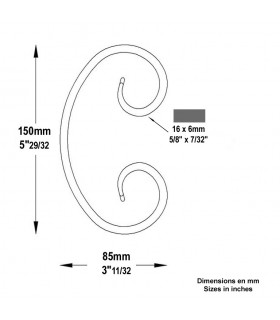 Volute forgée en C H150x85mm 16x6mm