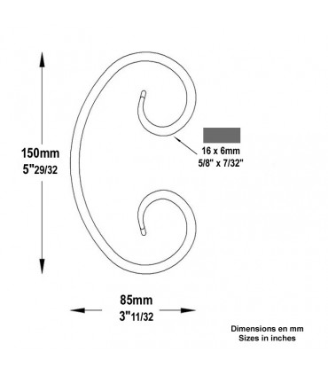Volute forgée en C H150x85mm 16x6mm
