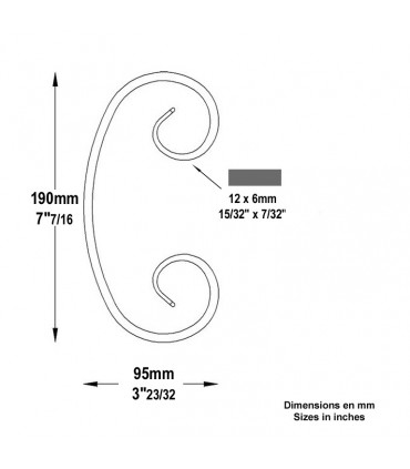 Volute forgée en C H190x95mm 12x6mm