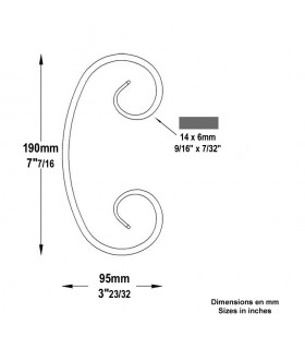 Volute forgée en C H190x95mm 14x6mm