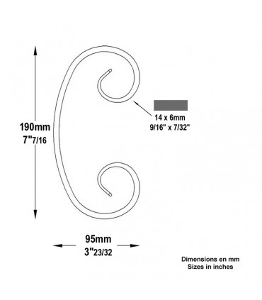 Volute forgée en C H190x95mm 14x6mm