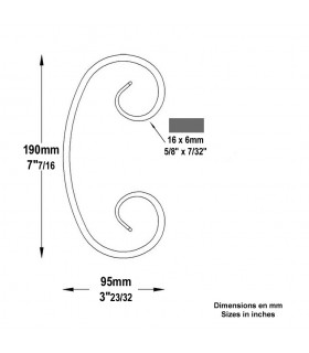 Volute forgée en C H190x95mm 16x6mm