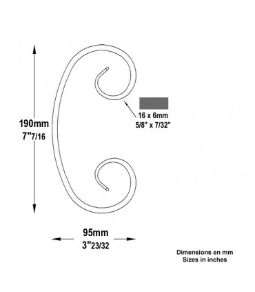 Volute forgée en C H190x95mm 16x6mm