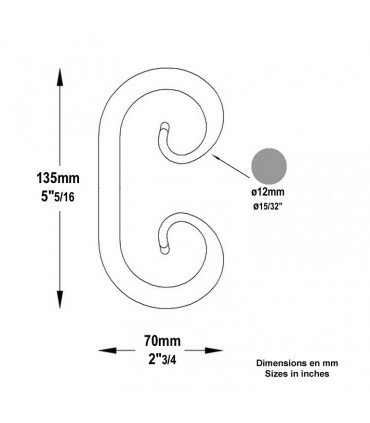 Volute forgée en C H135x70mm Ø12mm