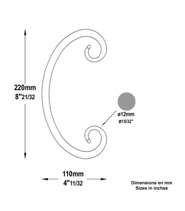 Volute forgée en C H220x110mm Ø12mm