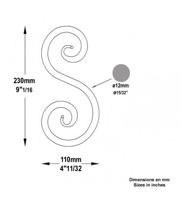 Volute forgée en S H230x110m Ø12mm