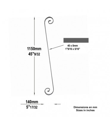 Volute forgé en S H1150mm 40x8mm