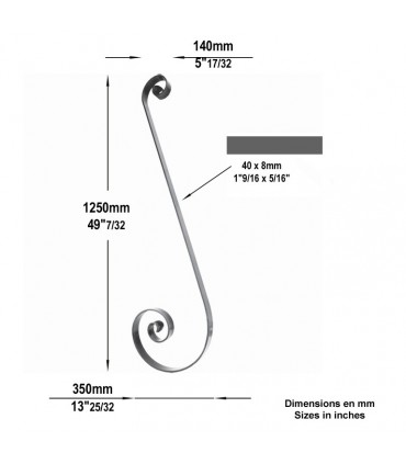 Volute forgé en S H1250mm 40x8mm