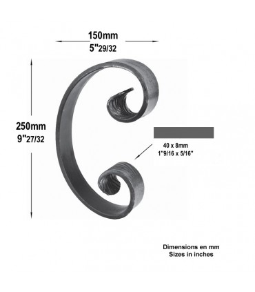 Volute forgée en C H250mm 40x8mm