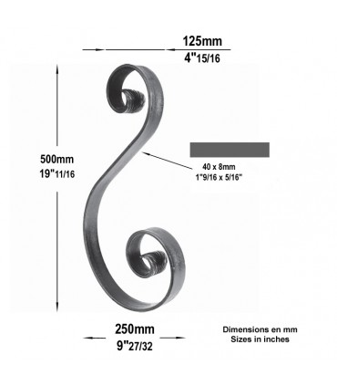 Volute forgée en S H500x250x125mm 40x8mm