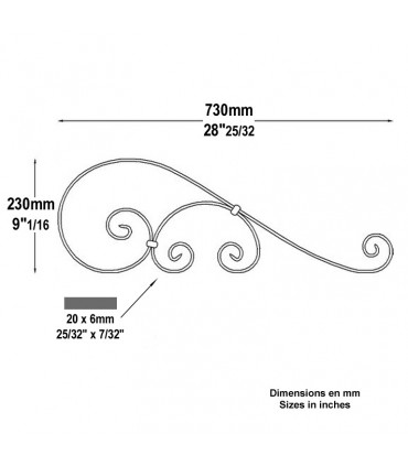 Volute assemblée H730x230mm 20x6mm