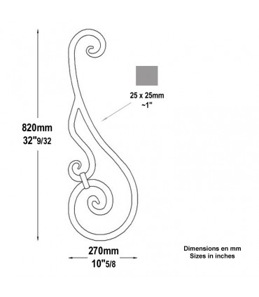 Volute assemblée H820x270mm 25x25mm
