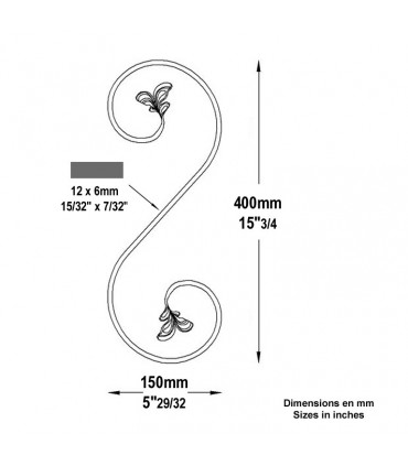 Volute feuille en S H400x150mm 12x6mm